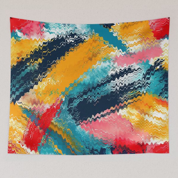 Item preview, Aqua, Yellow, And Pink Wavy Edges Abstract Art  designed and sold by DEC02.