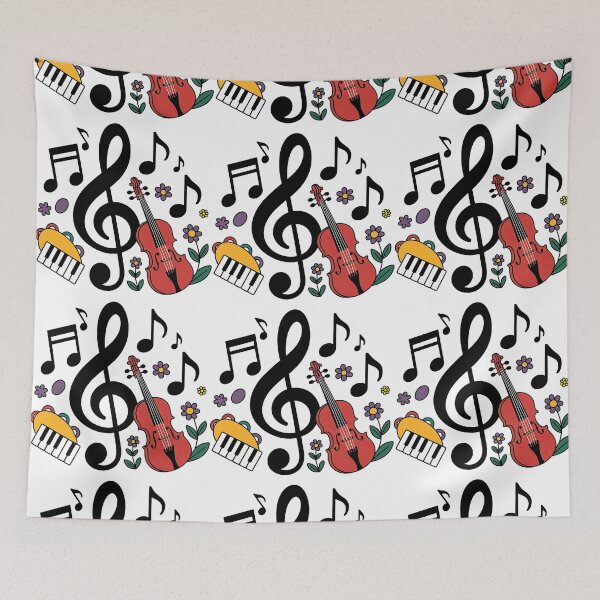 Item preview, Musical Instruments with Floral and Note Elements designed and sold by ArtfulWeave.