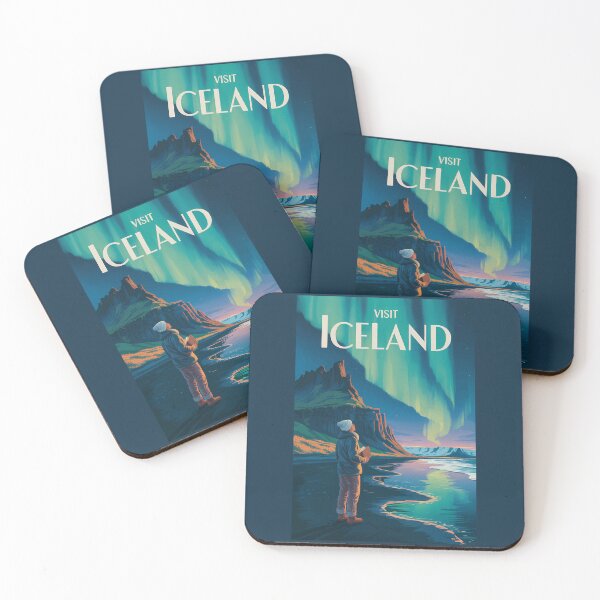 Item preview, Iceland Northern Lights Illustration Travel Art Vintage designed and sold by KrisSidDesigns.