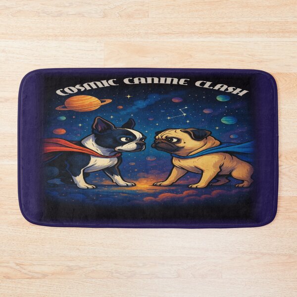 Item preview, Cosmic Canine Clash: Boston Terrier vs Pug Superheroes designed and sold by HaHaHorror.