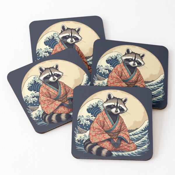 Item preview, Raccoon in kimono in front of the Great Wave off Kanagawa designed and sold by Danh Style.