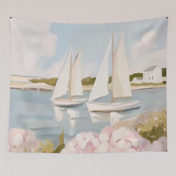 Item preview, Sailboats & Pink Hydrangeas designed and sold by sisiandseb.