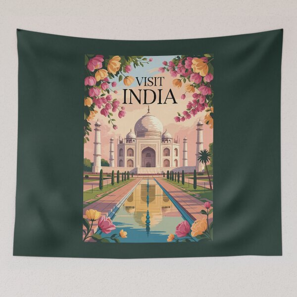 Item preview, India Taj Mahal Illustration Travel Art Vintage designed and sold by KrisSidDesigns.