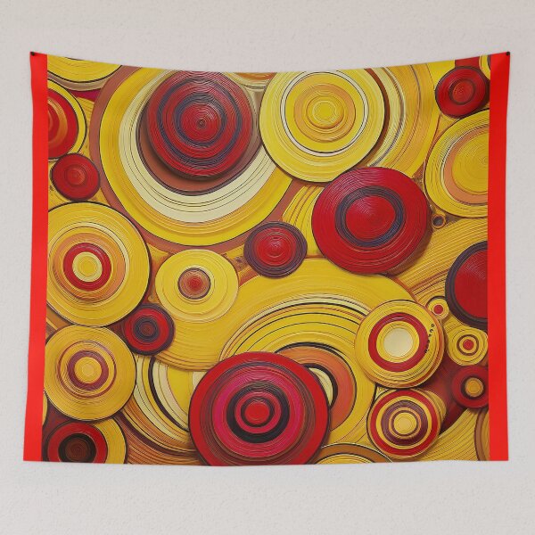 Item preview, Bold Mustard Yellow and Candy Apple Red Abstract Circles Wall Art Pattern designed and sold by mrpropcake.