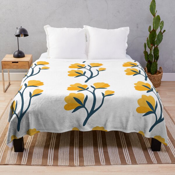 Item preview, Elegant Yellow Floral Stem with Dark Blue Leaves designed and sold by ArtfulWeave.