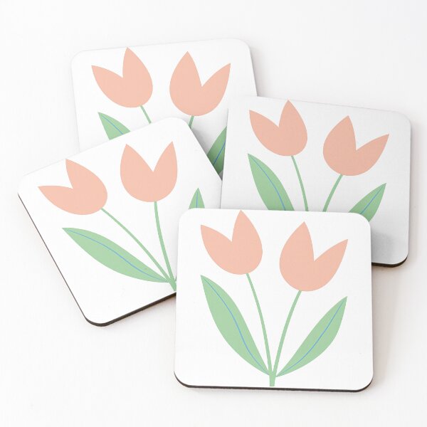 Item preview, Minimalist Tulip Pair in Soft Peach and Green designed and sold by ArtfulWeave.