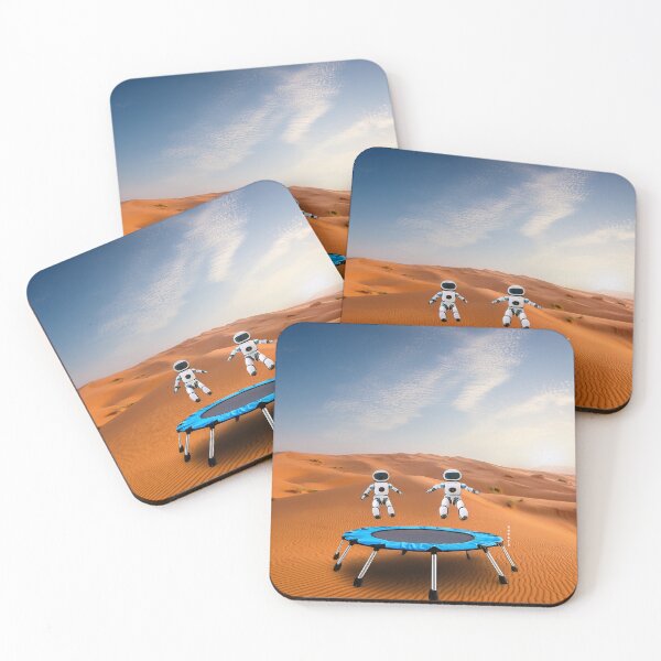 Item preview, Playful Baby Robots Bouncing on a Mini Trampoline in the Sahara Desert designed and sold by mrpropcake.