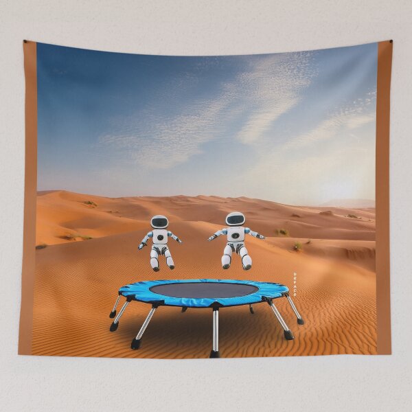 Item preview, Playful Baby Robots Bouncing on a Mini Trampoline in the Sahara Desert designed and sold by mrpropcake.