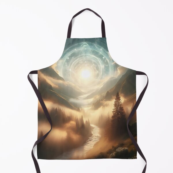 Item preview, Celestial sunrise over a misty, mountainous river valley designed and sold by The Cosmic Nexus.