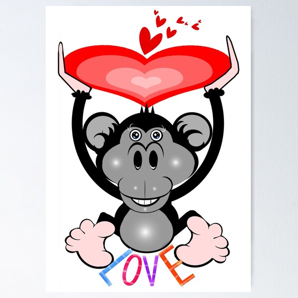 Item preview, Happy Monkey holding heart  designed and sold by Shirley cute art .