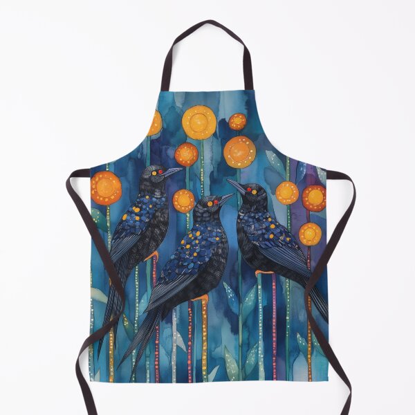 Item preview, Quirky Portrait of 3 Starlings in Long Grasses and Flowers designed and sold by dawnleblanc55.