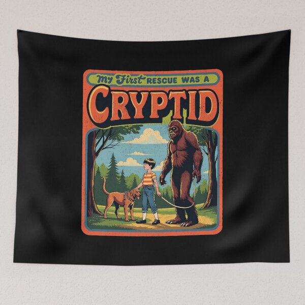 Item preview, My First Rescue Was a Cryptid - Retro Bigfoot Design designed and sold by Vintagenaut Co..