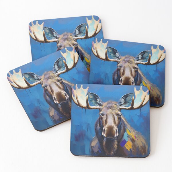 Item preview, Moose Portrait with Broad Oil Paint Strokes in Muted Natural Tones designed and sold by mrpropcake.