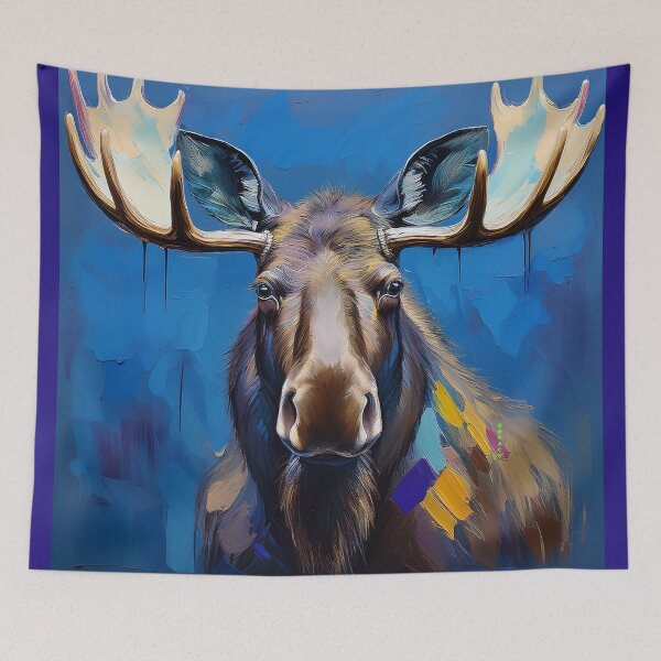 Item preview, Moose Portrait with Broad Oil Paint Strokes in Muted Natural Tones designed and sold by mrpropcake.