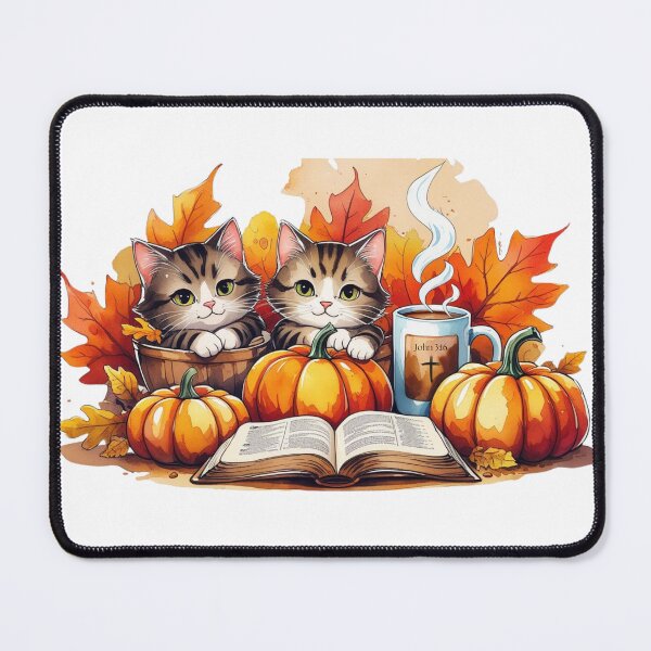Item preview, Fall kittens, pumpkins and Bible | John 3:16 coffee mug designed and sold by GraceNoted.
