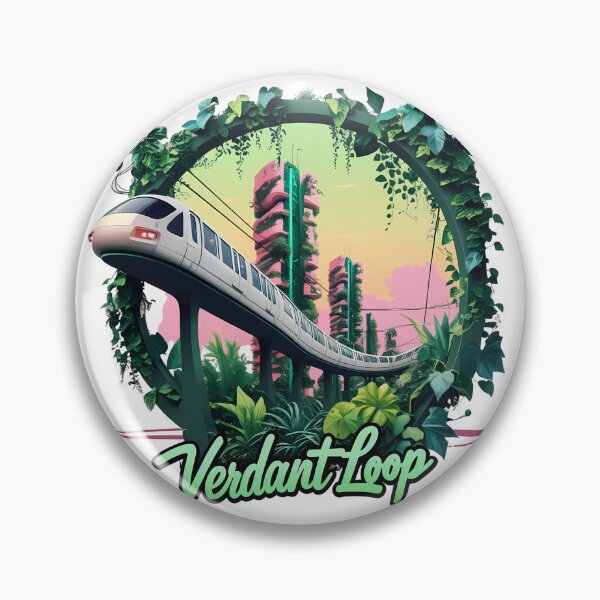Item preview, Verdant Loop – Eco Monorail & Green City Sunset | Retro Futuristic Botanical Art designed and sold by LoliDesignShop.