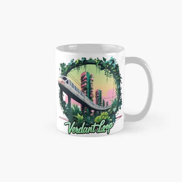 Item preview, Verdant Loop – Eco Monorail & Green City Sunset | Retro Futuristic Botanical Art designed and sold by LoliDesignShop.