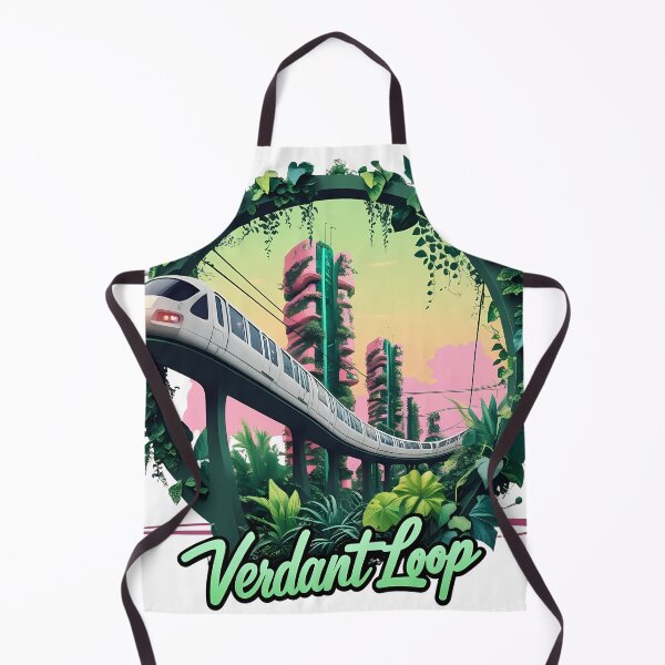 Item preview, Verdant Loop – Eco Monorail & Green City Sunset | Retro Futuristic Botanical Art designed and sold by LoliDesignShop.
