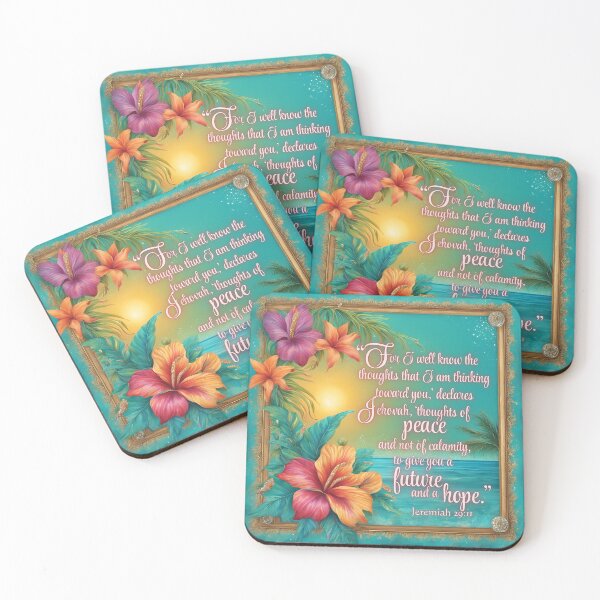 Item preview, JW Tropical Teal Floral Bible Quote- Jeremiah 29:11- Scriptural Quote Hibiscus designed and sold by Janna Perry Designs.