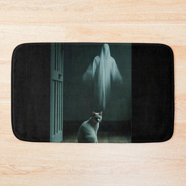 Item preview, White Cat sitting with a ghost keeping him company. designed and sold by Extintos.
