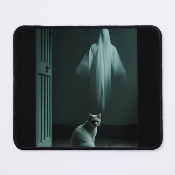 Item preview, White Cat sitting with a ghost keeping him company. designed and sold by Extintos.
