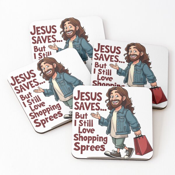 Item preview, Jesus Saves But I Still Love Shopping Sprees | Funny Faith & Shopping Humor Quote | Playful Typography Design designed and sold by PaintedPixels01.
