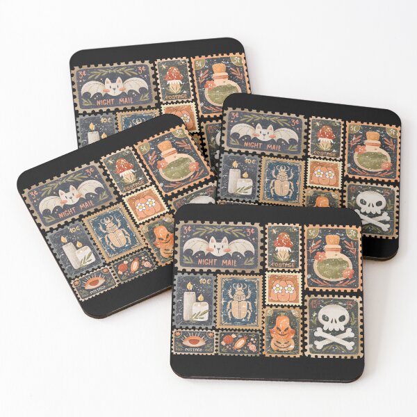 Item preview, Vintage Halloween Postage Stamp Collage with Spooky Retro Illustrations designed and sold by Arts My Passion.