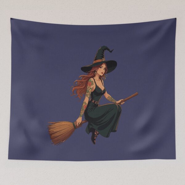 Item preview, Tatted Witch Sat Astride A Besom Vector Art designed and sold by taiche.