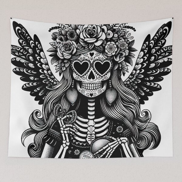 Item preview, Sophisticated Catrina Art Print – Mexican Day of the Dead in Black & White designed and sold by  Ojo de Lilith.