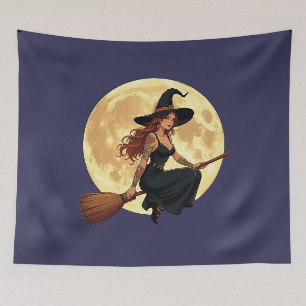 Item preview, Tattooed Witch Sat Astride A Besom Vector Art designed and sold by taiche.