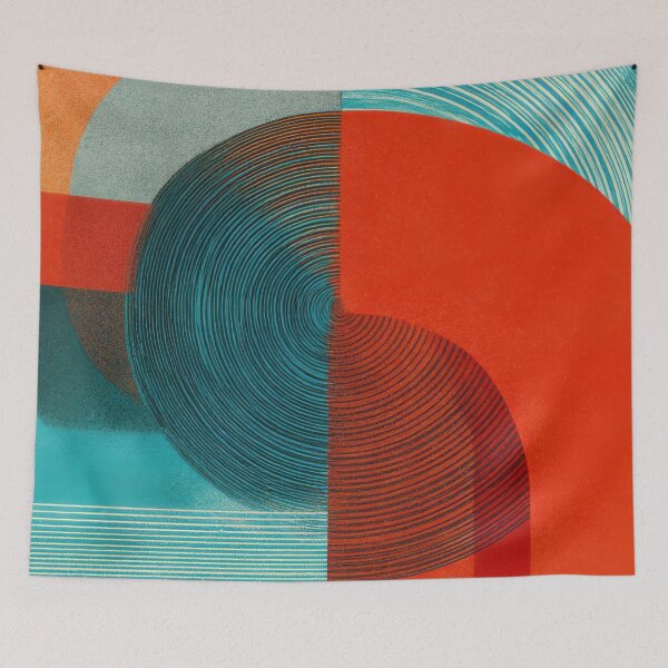 Item preview, Retro Modern Abstract in Red and Teal with Concentric Circles designed and sold by dawnleblanc55.