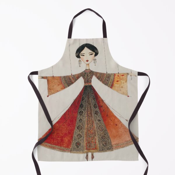 Item preview, Elegant Indian Marionette in Ornate Red and Gold Dress in Pen and Ink and Watercolor designed and sold by dawnleblanc55.