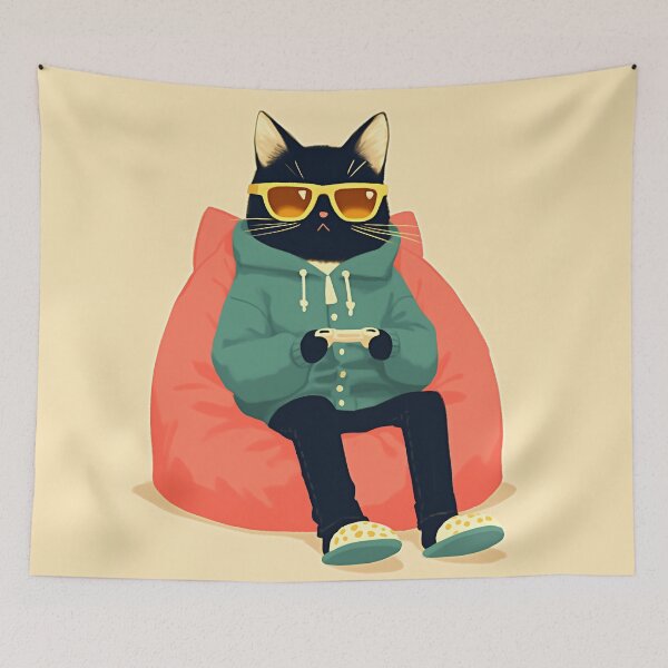 Item preview, Cool Black Cat Gaming with Sunglasses and Hoodie – Cozy Chill Vibes designed and sold by CozyCatCafe.