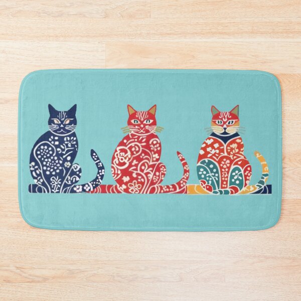 Item preview, Colorful Trio of Stylized Cats – Red, Navy, and Multicolor Ukiyo-e Design designed and sold by LEO'S CREATURE　れおずくりーちゃー.