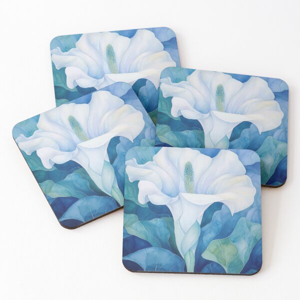 Item preview, Watercolor Datura Flower in Cool Blues and White designed and sold by dawnleblanc55.