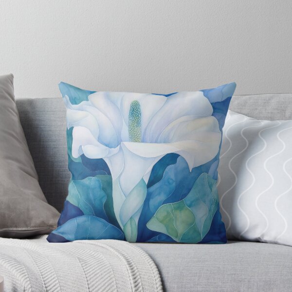 Item preview, Watercolor Datura Flower in Cool Blues and White designed and sold by dawnleblanc55.