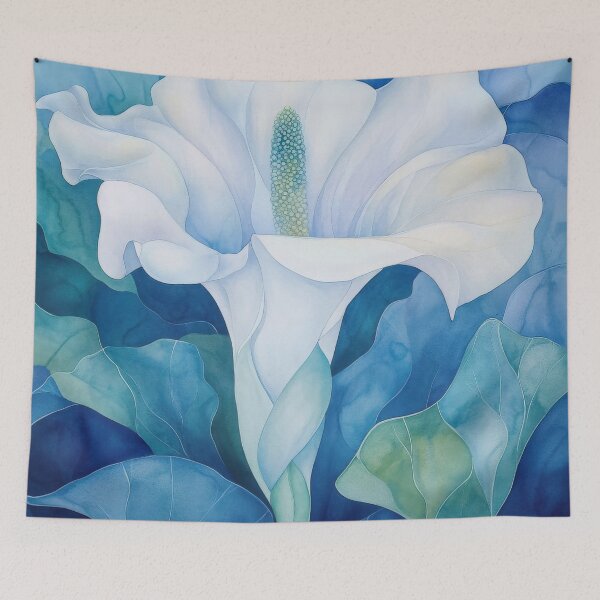 Item preview, Watercolor Datura Flower in Cool Blues and White designed and sold by dawnleblanc55.