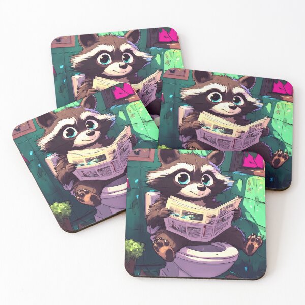 Item preview, Raccoon Relaxes Reading Newspaper Toilet Time Scene designed and sold by earlobejerk.