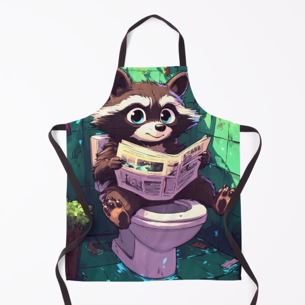 Item preview, Raccoon Relaxes Reading Newspaper Toilet Time Scene designed and sold by earlobejerk.