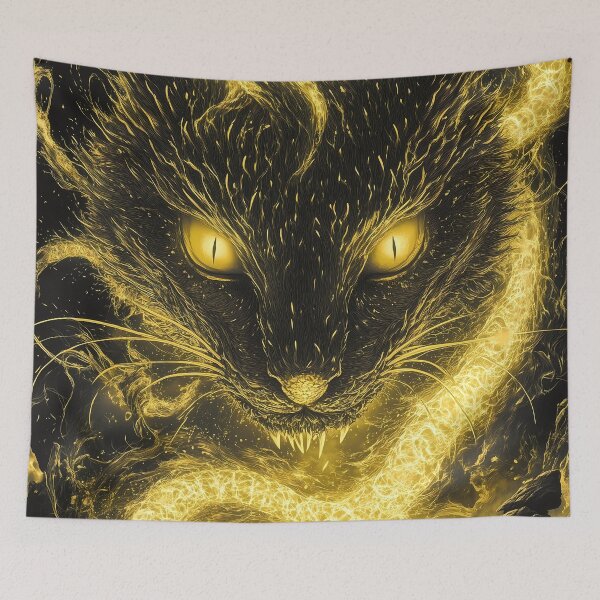 Item preview, Facing Fiery Spirit Cat Under Golden Inferno Sky designed and sold by earlobejerk.