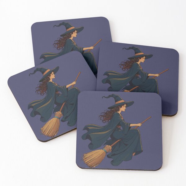 Item preview, Young Witch Sat Astride A Besom Vector Art designed and sold by taiche.