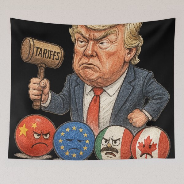 Item preview, caricature of donald trump  imposing tariffs on different country designed and sold by optimusprime39.