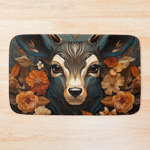 Item preview, Ornate Deer Portrait with Autumn Flowers in Fantasy Style designed and sold by PaintbrushPlace.