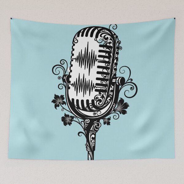 Item preview, Floral Vintage Microphone Silhouette and Sound Waves designed and sold by EsenciaZen.