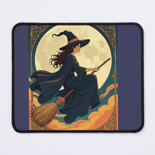 Item preview, Young Witch Sat Astride A Besom Art Nouveau Style Illustration designed and sold by taiche.