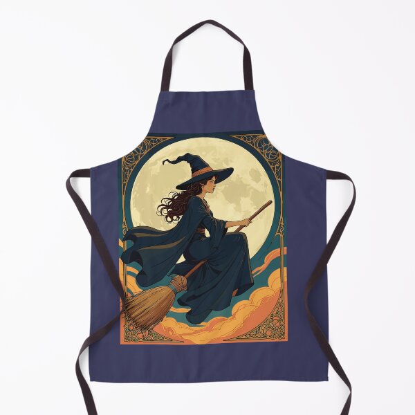 Item preview, Young Witch Sat Astride A Besom Art Nouveau Style Illustration designed and sold by taiche.