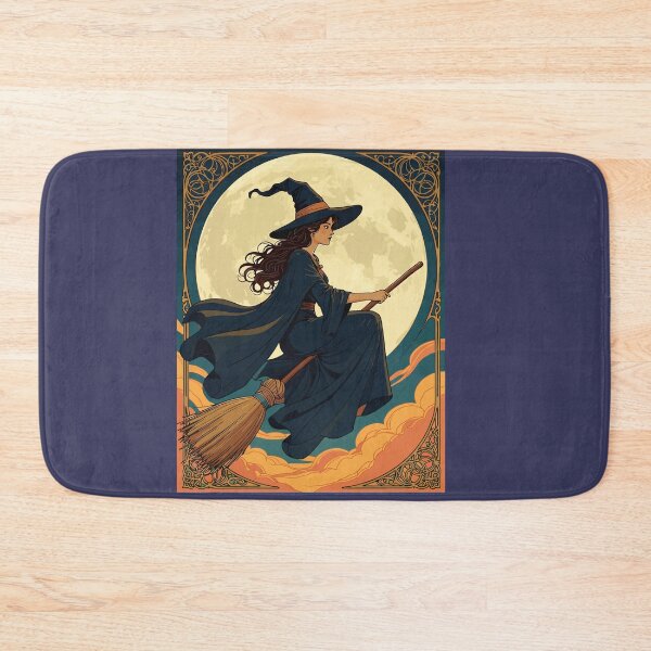 Item preview, Young Witch Sat Astride A Besom Art Nouveau Style Illustration designed and sold by taiche.