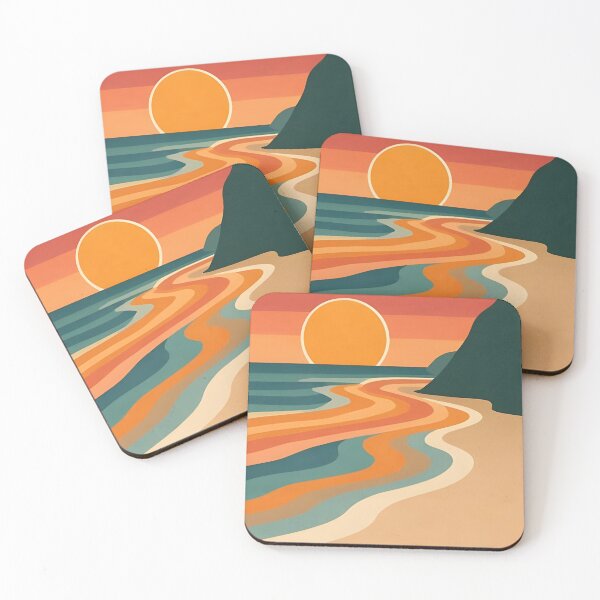 Artikelvorschau, Retro abstrakte Strand-Sonnenuntergang-minimalistische Landschaft Sticker entworfen und verkauft von FestivityFinds.