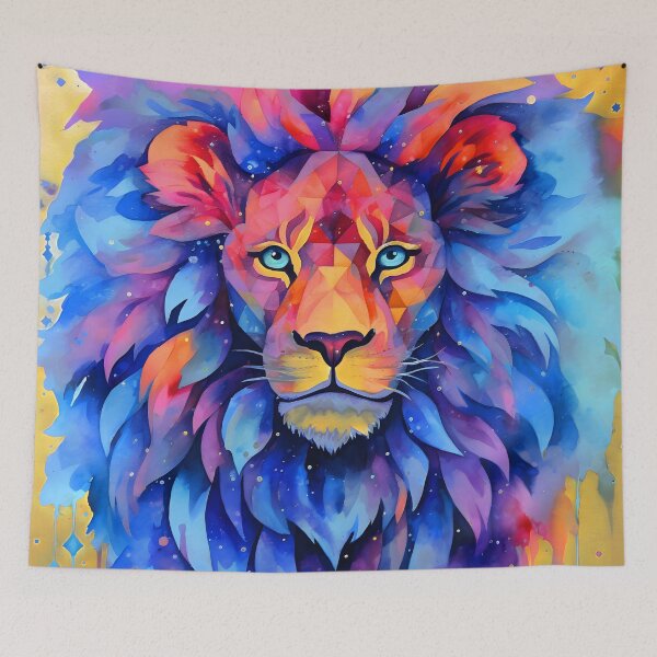 Item preview, Fantasy Lion Face In Blue, Red And Yellow designed and sold by DEC02.
