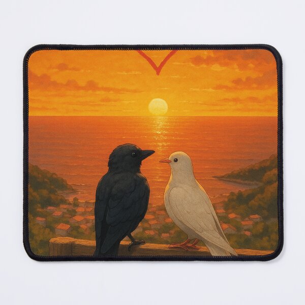 Item preview, Romantic pair of birds at sunset, loving art motif with heart, perfect for posters, cards & gifts designed and sold by Mauswohn.